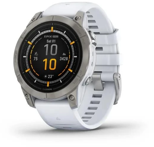 Išmanusis laikrodis Garmin epix™ Pro (Gen 2) – Sapphire Edition, 47 mm, Titano spalvos korpusas su baltos spalvos dirželiu