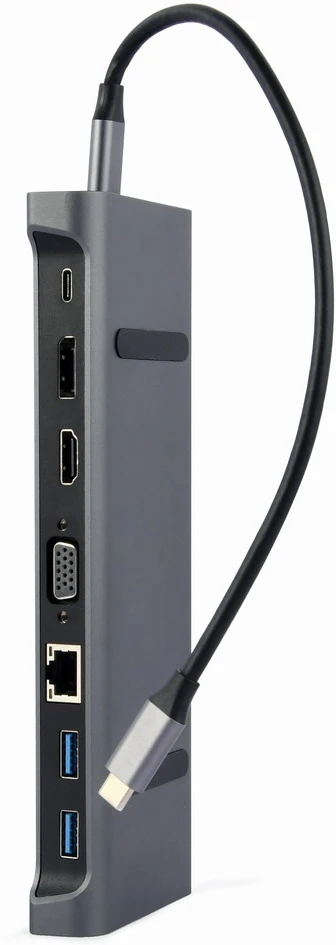 GEMBIRD A-CM-COMBO9-02 USB tipo C 9in1 kelių prievadų adapteris USB Hub3.0 + HDMI + DisplayPort + VGA + PD + LAN + stereo garsas