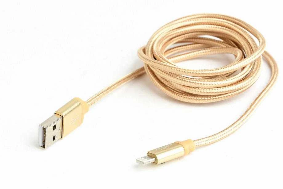 GEMBIRD CCB-mUSB2B-AMLM-6-G USB–8 kontaktų kabelis, medvilninis pintas metalinis jungiklis, 1,8 m, auksinis