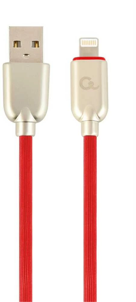 GEMBIRD CC-USB2R-AMLM-2M-R Gembird Premium guminis 8 kontaktų įkrovimo ir duomenų kabelis, 2m, raudonas