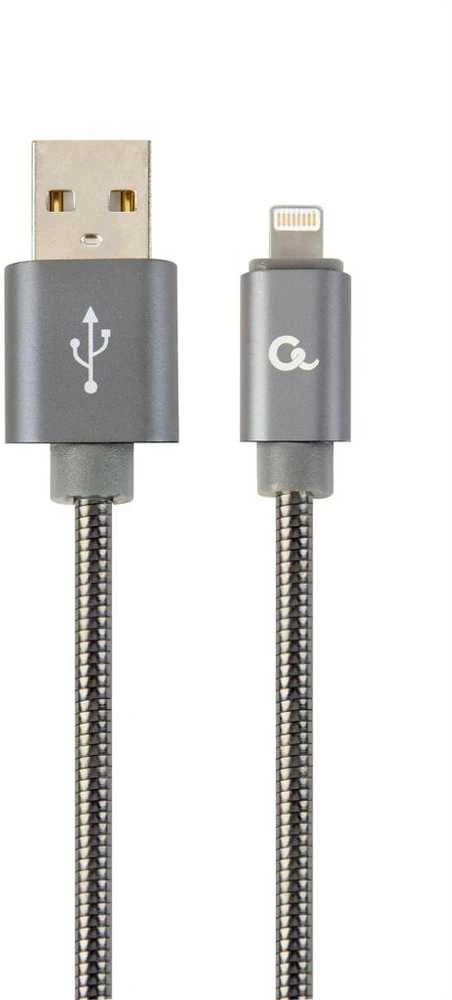 GEMBIRD CC-USB2S-AMLM-1M-BG Gembird Premium spiralinis metalinis 8 kontaktų įkrovimo ir duomenų kabelis, 1m, metalinis-pilkas