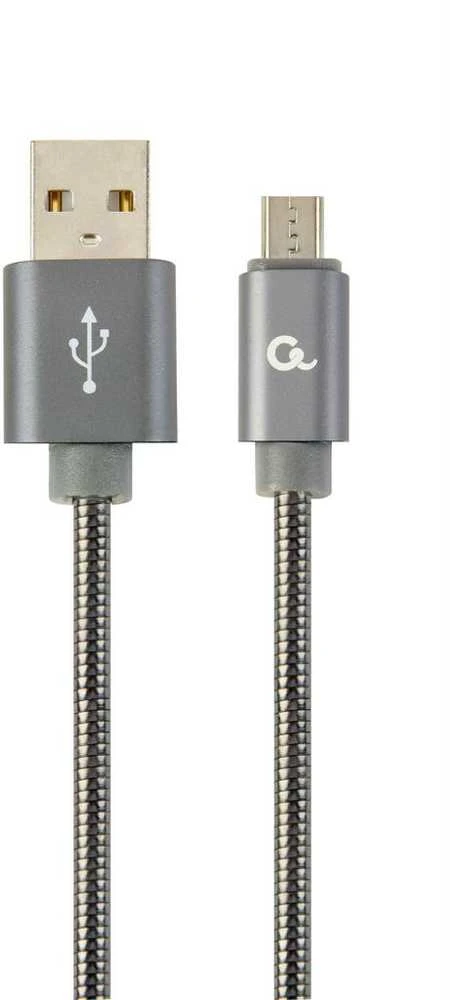 GEMBIRD CC-USB2S-AMmBM-2M-BG Gembird Premium spiralinis metalinis Micro USB įkrovimo ir duomenų kabelis, 2 m, metalinis-pilkas