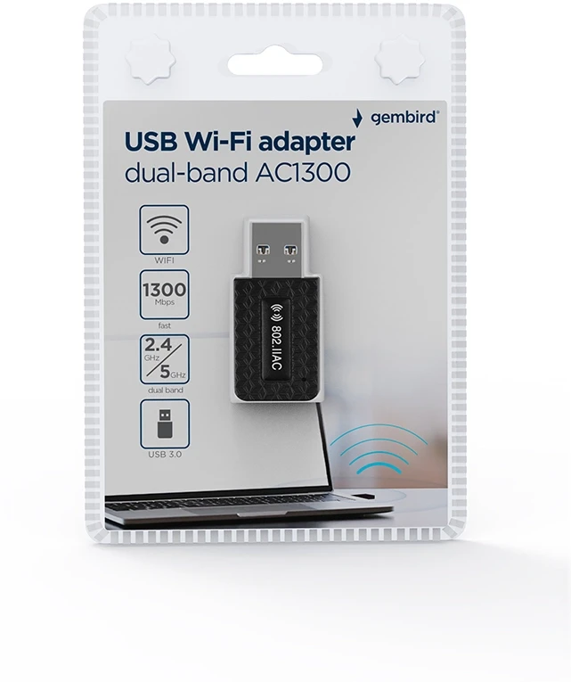 Wi-Fi Adapteris - Gembird WNP-UA1300-03 AC1300 USB 3.0 Juodas