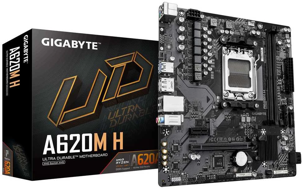Pagrindinė plokštė Gigabyte Gigabaitas | A620M H 1,0 M/B | Procesorių šeima AMD | Procesoriaus lizdas AM5 | DDR5 DIMM | Atminties lizdai 2 | Palaikomos standžiojo disko sąsajos SATA, M.2 | SATA jungčių skaičius 4 | Lustų rinkinys AMD A620 | Mikro ATX