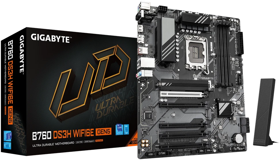 Pagrindinė plokštė „Gigabyte B760 DS3H WF6E GEN5“ | Procesorių šeima „Intel“ | Procesoriaus lizdas LGA1700 | DDR5 | Palaikomos standžiojo disko sąsajos M.2, SATA | SATA jungčių skaičius: 4
