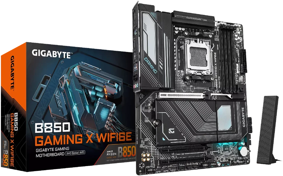 Pagrindinė plokštė Gigabyte B850 GAMING X WIFI6E | Procesorių šeima AMD | Procesoriaus lizdas AM5 | DDR5 | Palaikomos standžiojo disko sąsajos SATA, M.2 | SATA jungčių skaičius 4