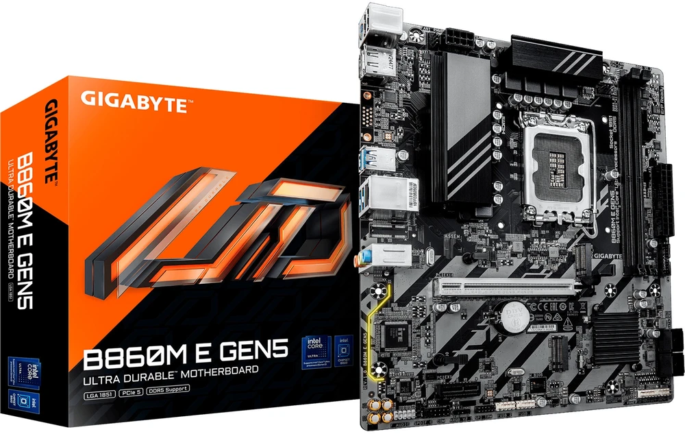Pagrindinė plokštė „Gigabyte B860M E“ | Procesorių šeima „Intel“ | Procesoriaus lizdas LGA1851 | DDR5 | Palaikomos standžiojo disko sąsajos SATA, M.2 | SATA jungčių skaičius: 4