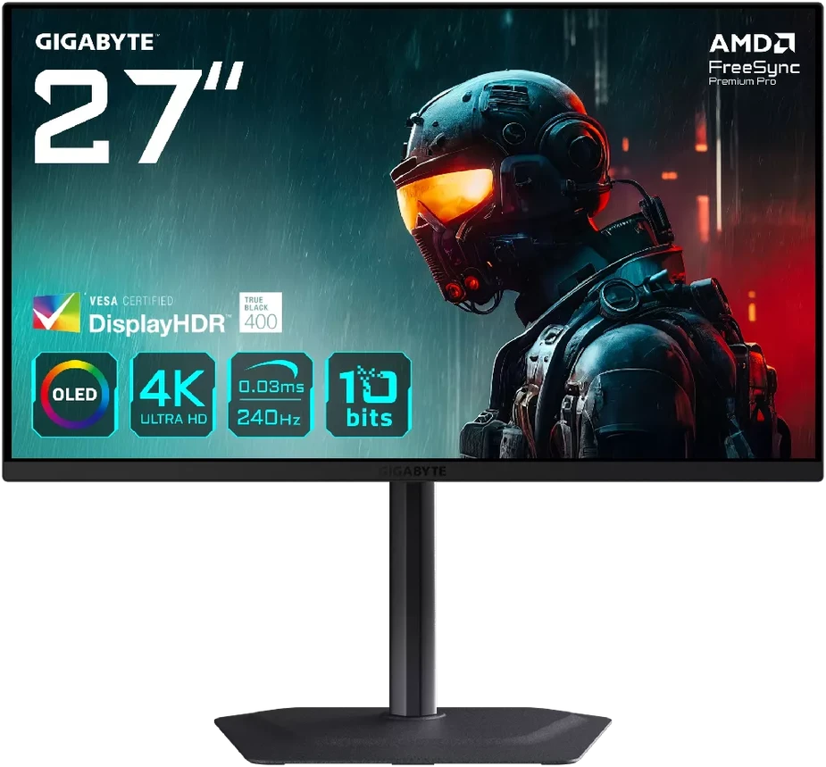 GIGABYTE MO27U2 OLED 4K UHD Gaming Monitorius - 3840 x 2160, 240Hz, 0.03ms, 1000 cd/m², Ekranas HDR True Juodas 400, HDMI 2.1, Displayport 1.4