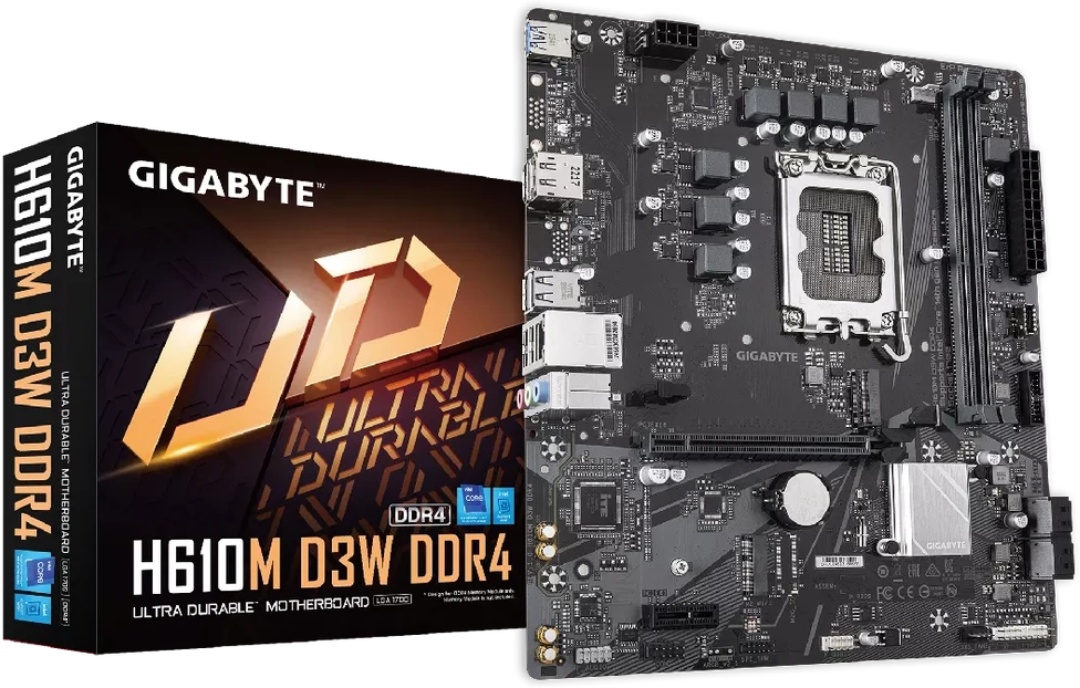 Pagrindinė plokštė Gigabyte H610M D3W DDR4 | Procesorių šeima Intel | Procesoriaus lizdas LGA1700 | DDR4 | Palaikomos standžiojo disko sąsajos M.2, SATA | SATA jungčių skaičius 4