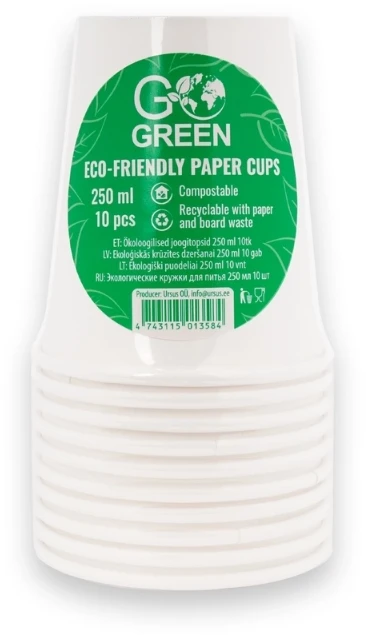 Jetworld Gogreen Go Žalios ekologiškos stiklinės 250 ml 10 vnt. baltos