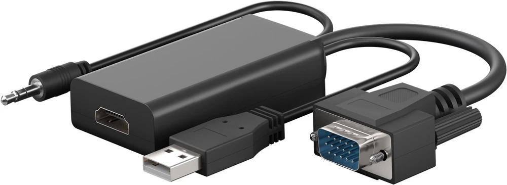 Keitiklis VGA – HDMI (reikalingas papildomas maitinimas per USB) GOOBAY