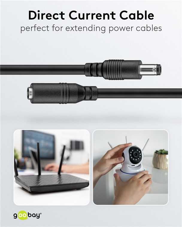 Goobay DC maitinimo kabelio ilgiklis 1.5m 5.5×2.1mm juodas 2×0.5 mm² max 24VDC 140W
