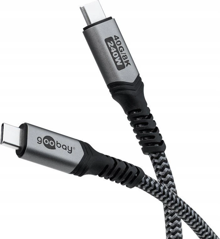 „Goobay“ | USB-C laidas su tekstiliniu apvalkalu, USB4, 240 W, 40 Gbit/s, maitinimo šaltinis, 0,5 m, Juodas/Pilkas | 74210