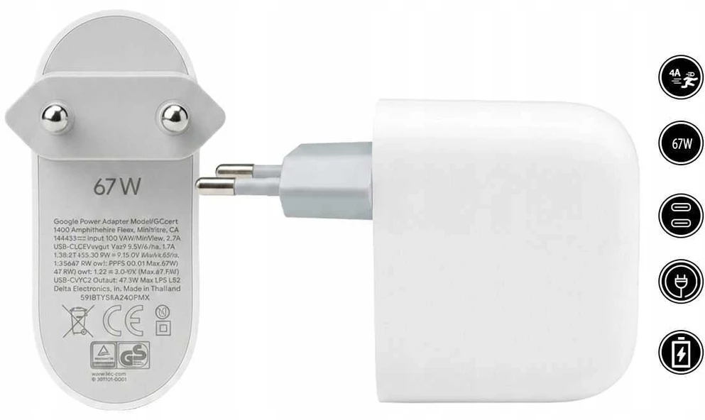 Originalus GOOGLE įkroviklis C tipo PD 45W GA0573 baltas lizdas