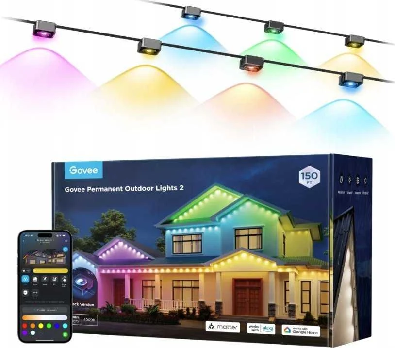 Nuolatiniai lauko šviestuvai Govee H705E Permament Outdoor Lights 2 | 30 m | LED | RGBICW, Wi-Fi, Bluetooth, IP67