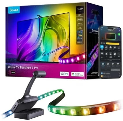 „Govee R2A81“ trijų kamerų televizoriaus foninis apšvietimas 75–85 colių | Taśma LED | pašvietimas 75–85 colių televizoriui, RGBWWIC, „Wi-Fi“ + „Bluetooth“