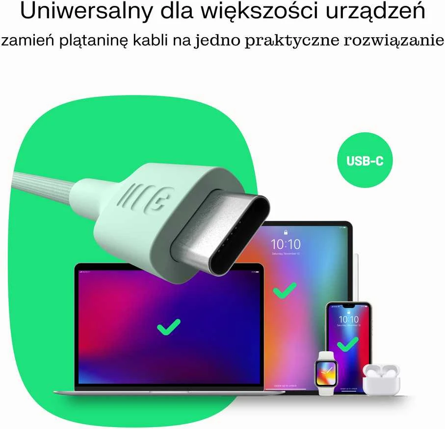 Green Cell Žalias Cell USB-C laidas 1.2 m 100 W Greencell PowerStream greito įkrovimo PD Panther Juodas