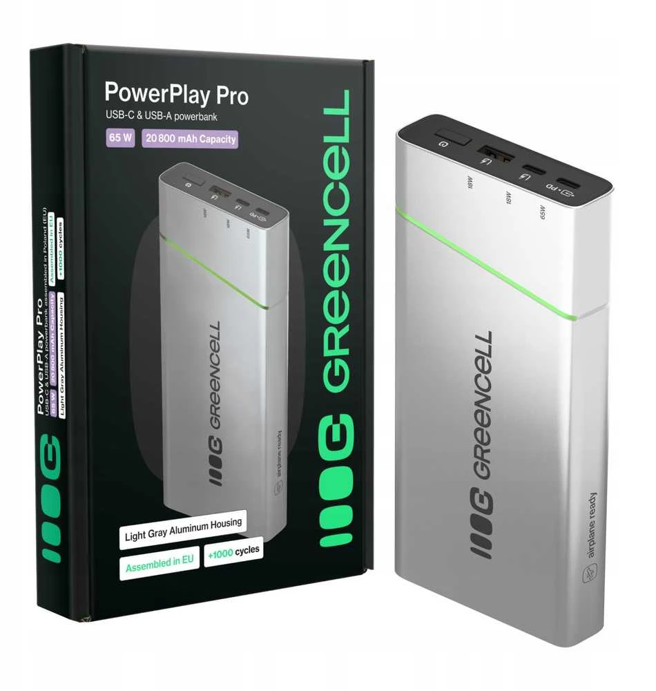 Green Cell Žalias Cell Žalias Cell PBPLGC20P power bank Lithium-Ion (Li-Ion) 20800 mAh Aliuminio, Juodas, Žalias, Light pilkas, Sidabrinis