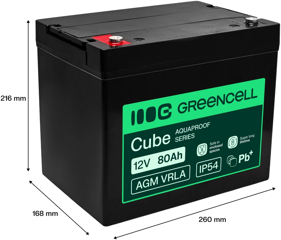 Green Cell Žalias Cell Greencell AGM VRLA 12 V 80 Ah nereikalaujantis priežiūros akumuliatorius UPS, svarstyklėms, kemperiams (260 x 168 x 216 mm)