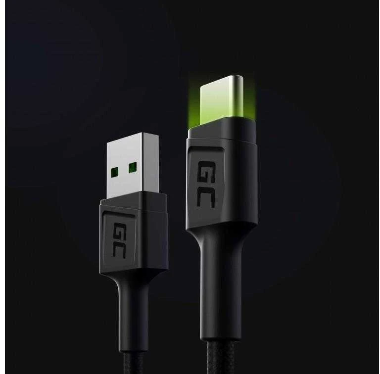 Green Cell Žalias Cell GREENCELL KABGC06 kabelis Žalias Cell Ray USB laidas - USB-C 120cm su žalias LED apšvietimu ir atrama
