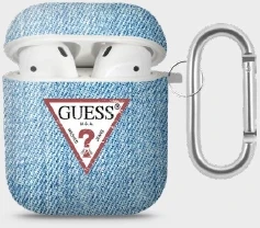 Guess apsauginis dėklas GUACA2TPUJULLB džinsų kolekcija AirPods 1/2 mėlyna