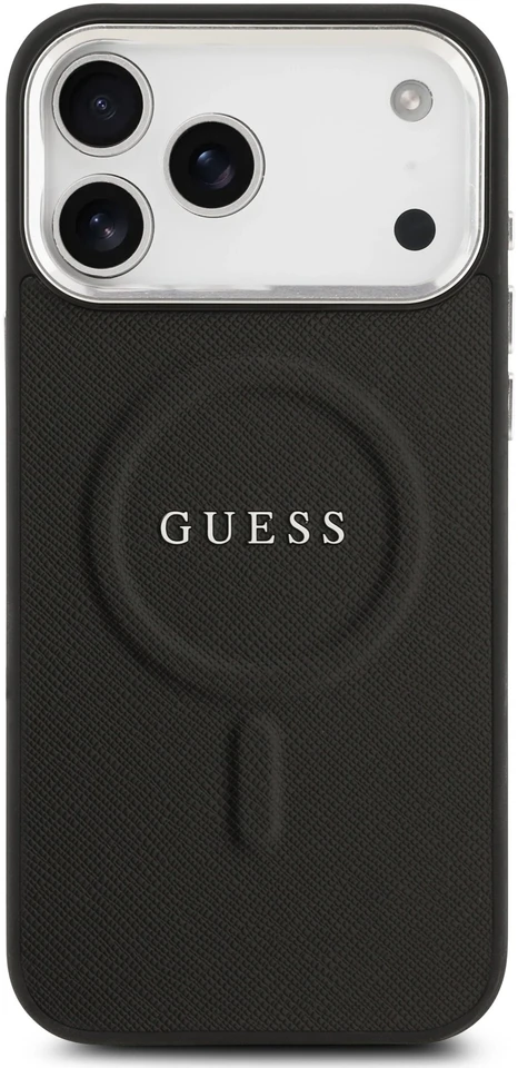 Guess PU Saffiano MagSafe dėklas skirtas iPhone 17 Pro Max juodos spalvos