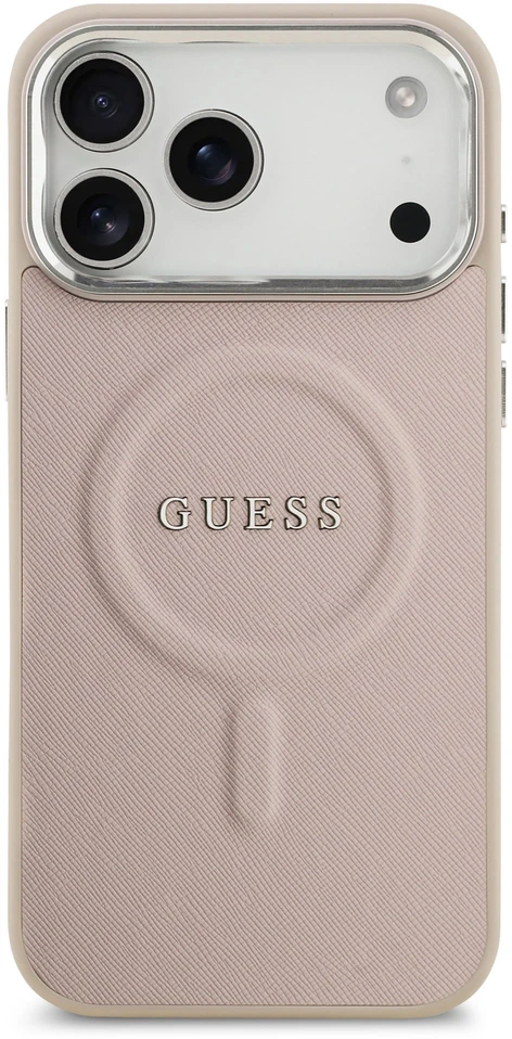 Guess PU Saffiano MagSafe dėklas skirtas iPhone 17 Pro Max rožinės spalvos