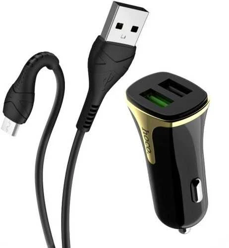 Įkroviklis automobilinis Hoco Z31 USB + "microUSB" QuickCharge (3.0A) juodas