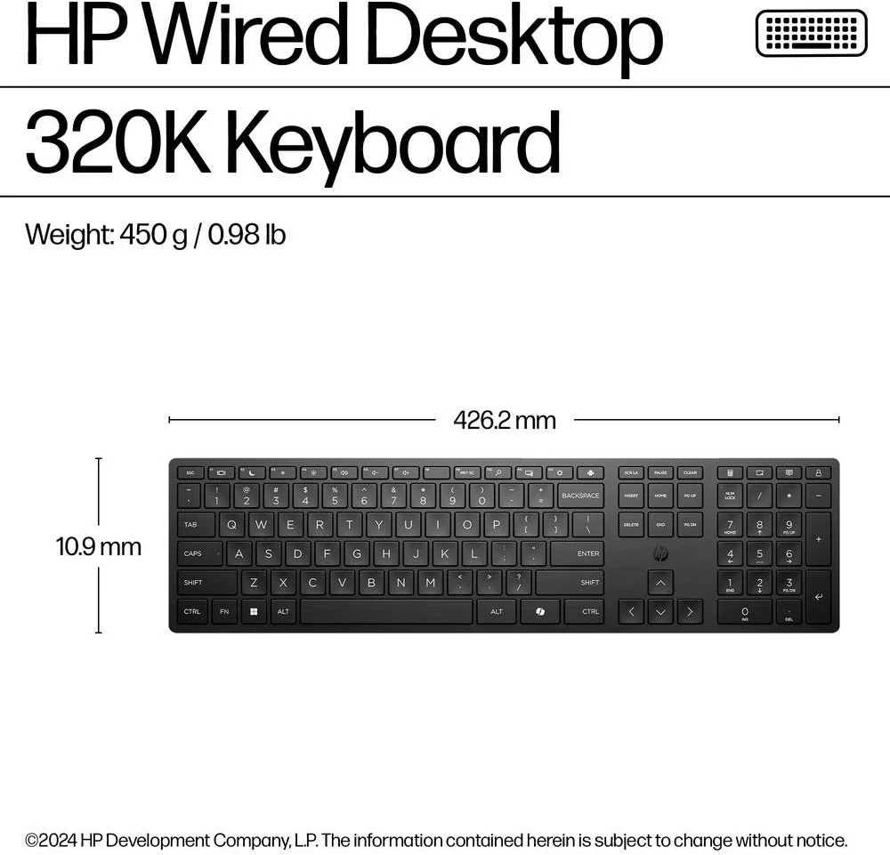 HP 320K Klaviatūra su USB jungtimi su laidu - Juodas - EST