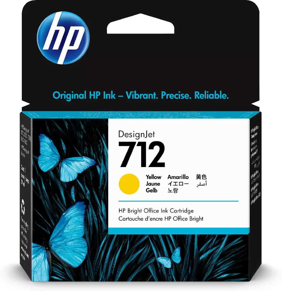 Hewlett Packard (HP) HP 712 29-ml Geltona DesignJet Ink Cartridge