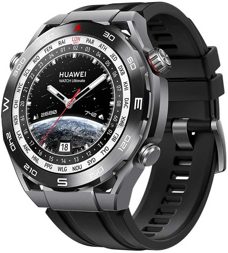 Išmanusis laikrodis Huawei Watch Ultimate Expedition, Sidabrinės ir juodos spalvos korpusas su juodu dirželiu