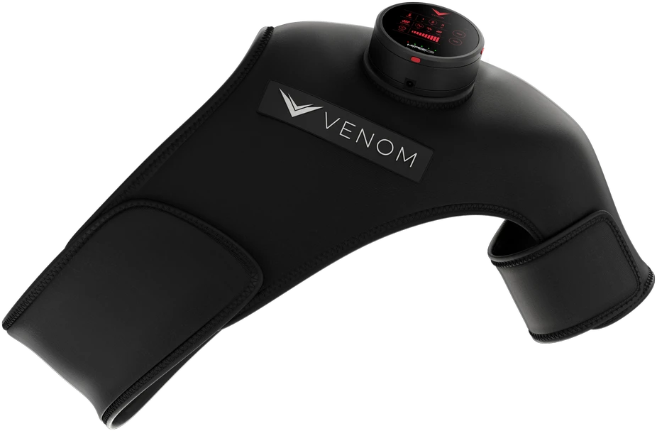 Venom Shoulder Left - šildantis ir vibruojantis kairiojo peties diržas