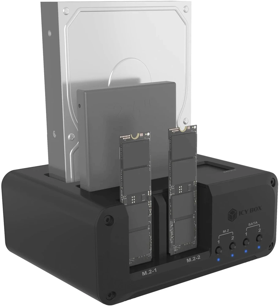 Icy Box Raidsonic 4 vietų korpusas, skirtas 2x M.2 NVMe ir 2x 2,5"/3,5" HDD/SSD | IB-2925MS-CU31