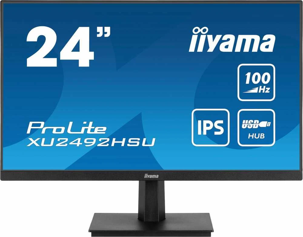 „IIYAMA XU2492HSU-B6“ 24 colių ETE IPS monitorius su 1920 x 1080 raiška, 100 Hz, 250 cd/m², garsiakalbiai, HDMI, DisplayPort, 0,4 ms MPRT, „FreeSync“, USB šakotuvas.