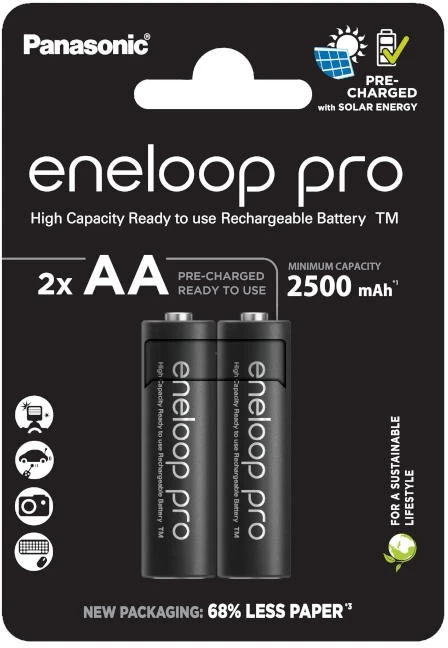 Įkraunamos baterijos Panasonic ENELOOP Pro BK-3HCDE/2BE 2500 mAh 500 (2xAA)