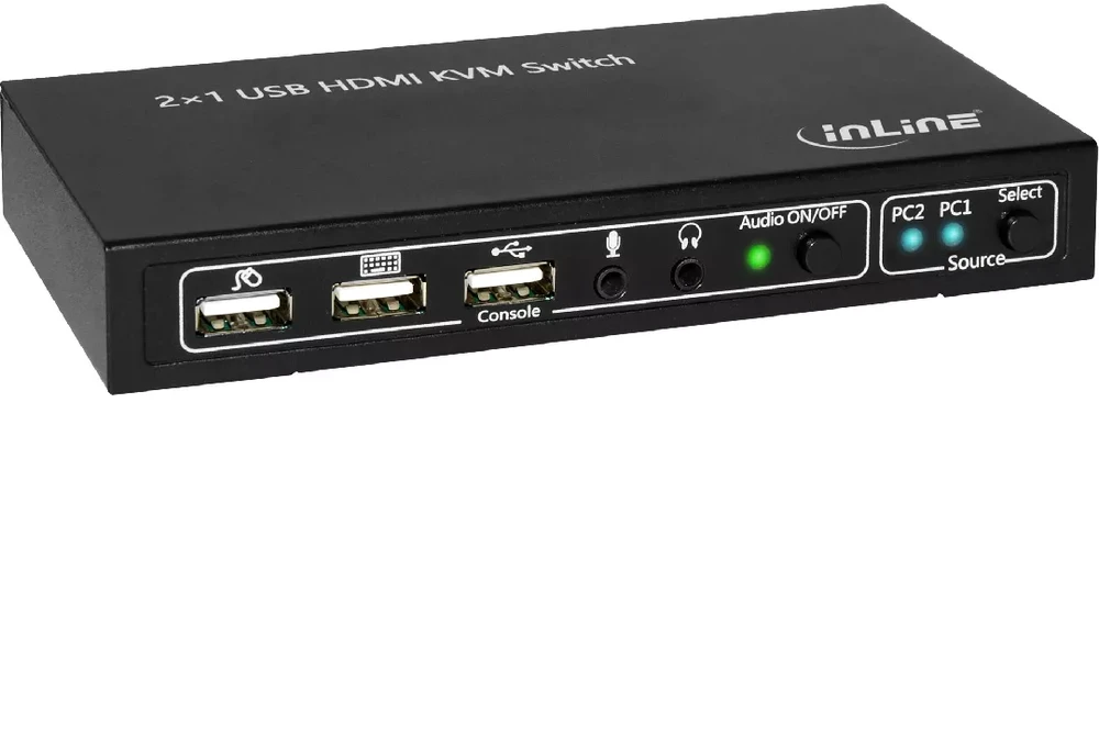 InLine KVM perjungiklis, 2-jų kanalų HDMI 4K2K su garsu