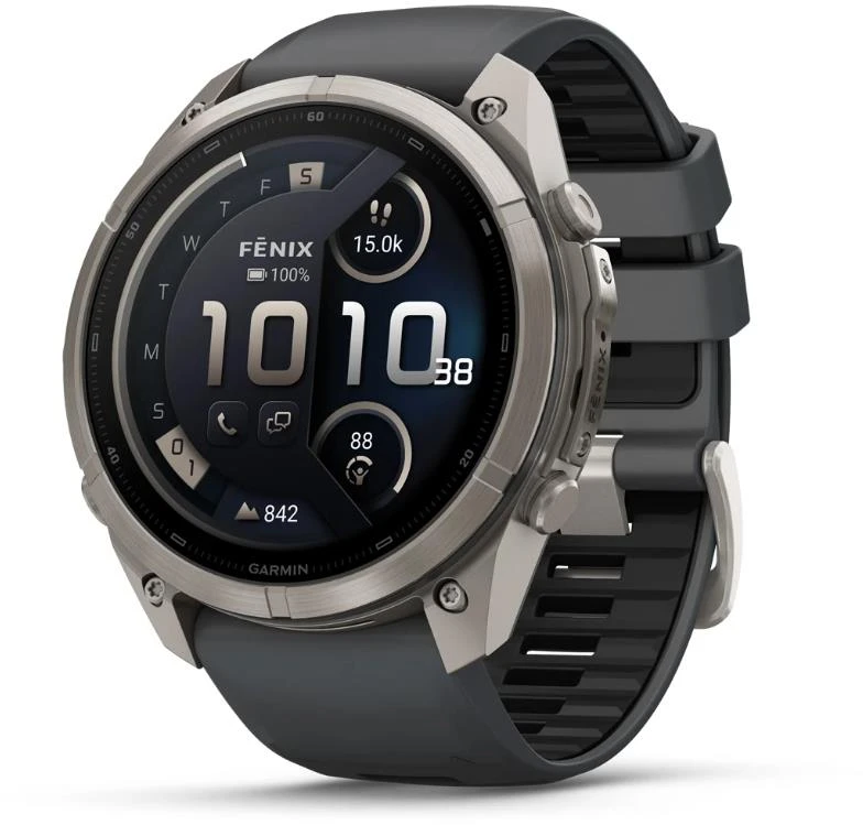 „Garmin fenix 9 Pro“ Solar išmanusis laikrodis, „inReach“, 47 mm, titano korpusas su „Pebble Pilkas“ spalvos silikonine apyranke