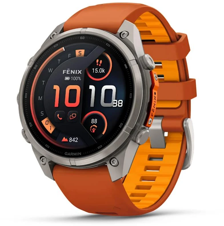„Garmin fenix 9 Pro“ išmanusis laikrodis, „inReach“, 47 mm, titano korpusas su „Autumn Oranžinis“ / „Spark Oranžinis“ spalvos silikonine apyranke