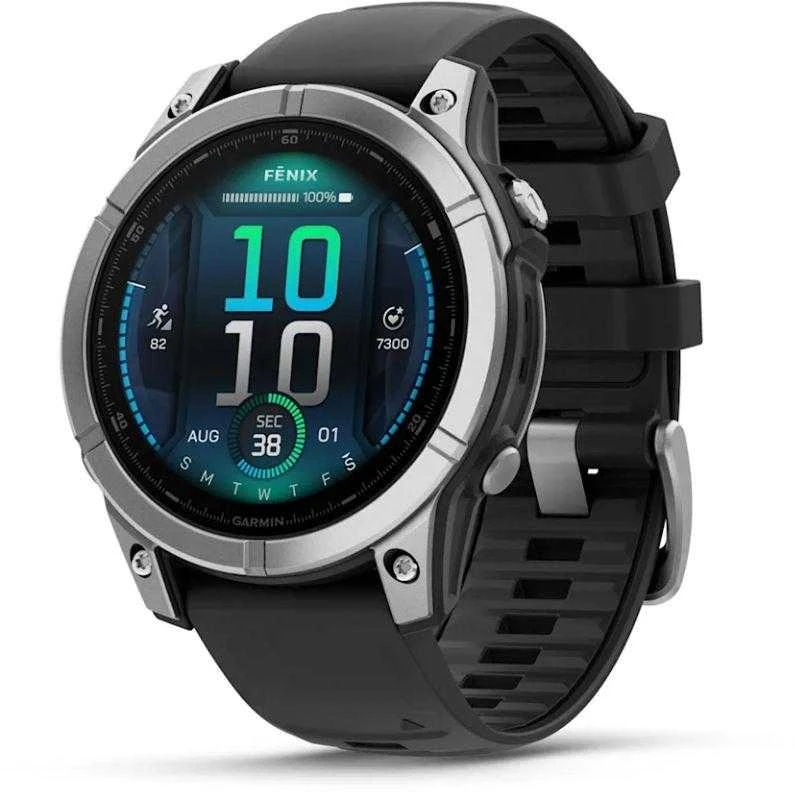 Išmanusis laikrodis Garmin Fenix E,47mm,  Nerūdijančio plieno korpusa su juodos spalvos silikoniniu dirželiu