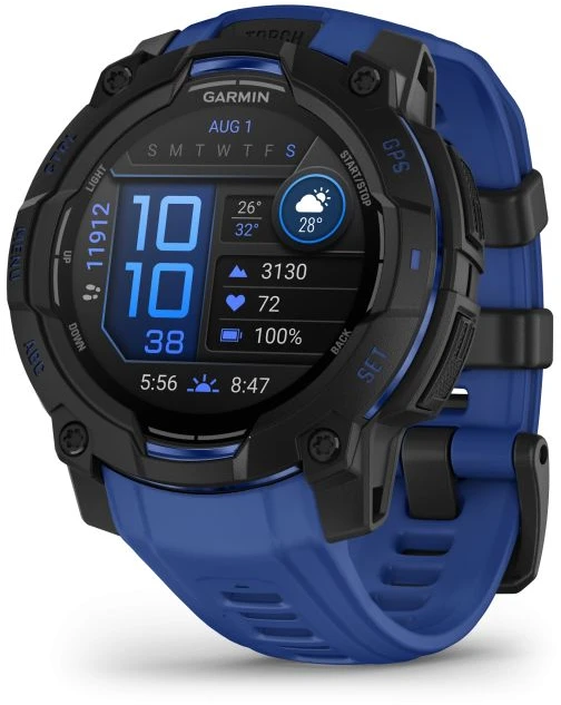 Išmanusis laikrodis Garmin Instinct 3 – 45 mm, AMOLED, Juodas su mėlynu / juodu dirželiu