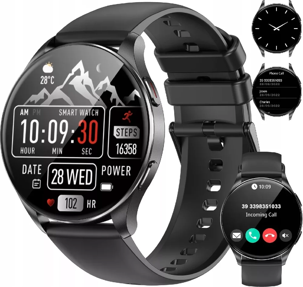 Išmanusis laikrodis Blackview X20 1,43 colio Amoled ekranas 466*466 ATS3085L 128Mb+481KB 380mAh Skambučiai ir SMS pranešimai, 100 sporto režimų 24 valandų širdies ritmo aptikimas Juodas