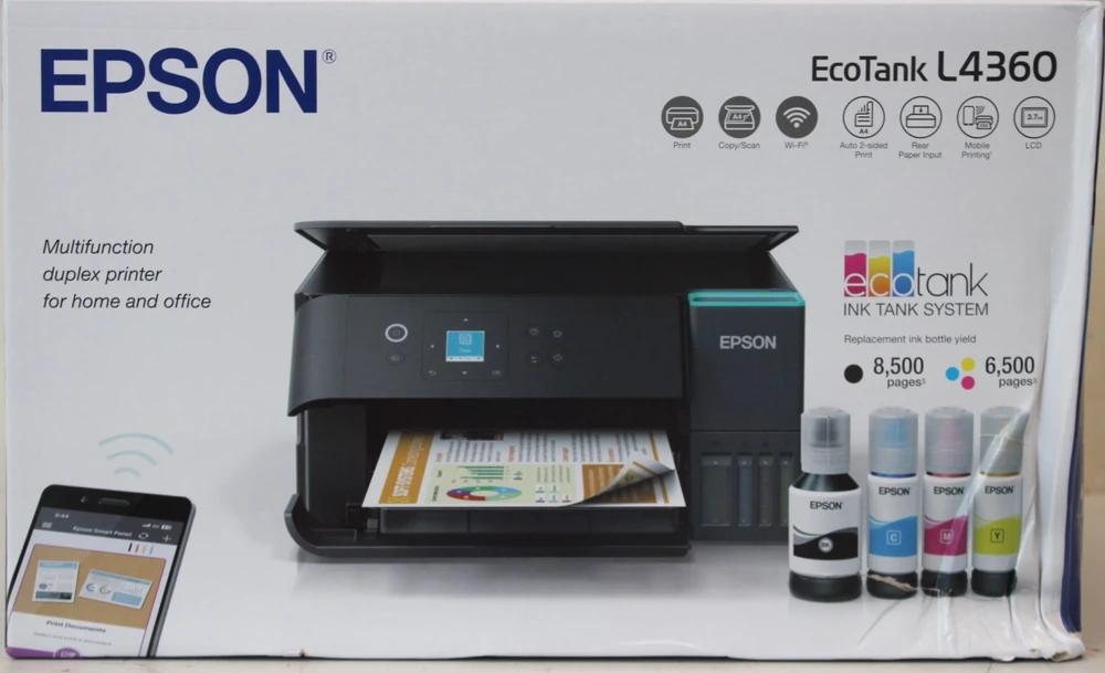 Išparduodama. Epson EcoTank L4360 Spausdintuvas / copier / scanner Colour Ink-jet A4/Legal Juodas PAŽEISTA PAKUOTĖ