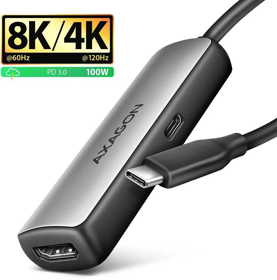 AXAGON RVC-HI8KPD USB-C - HDMI 2.1 adapter, 8K/60Hz, 4K/144Hz, HDR10+, PD 100W