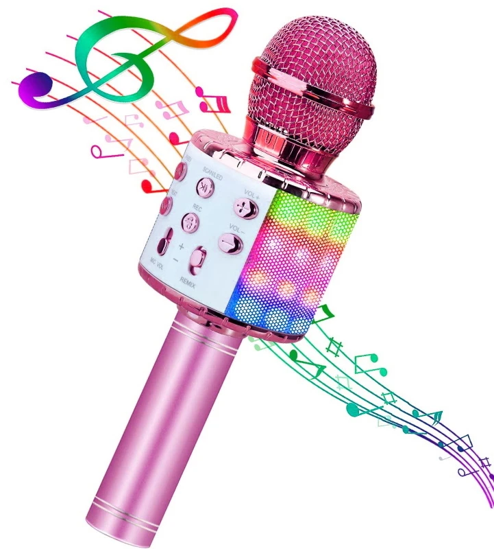 Bemi iWear M85 Karaoke Bērnu un Pieaugušo Izklaides Mikrofons ar Skaļruņiem un Ierakstu Micro SD USB Bluetooth Rozā