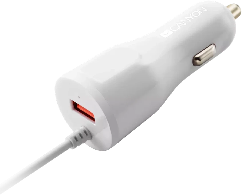 CANYON automobilinis įkroviklis C-033 2.4A/USB-A su integruotu „Lightning“ Baltas