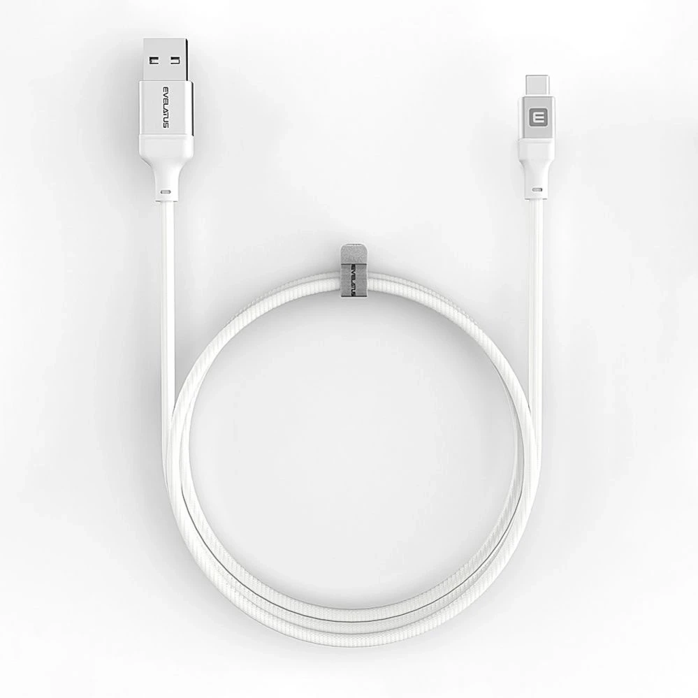 USB kabelis Evelatus USB A į C 1,2 m aliuminio korpusas pintas Baltas (ETKCB-746AC1WH)