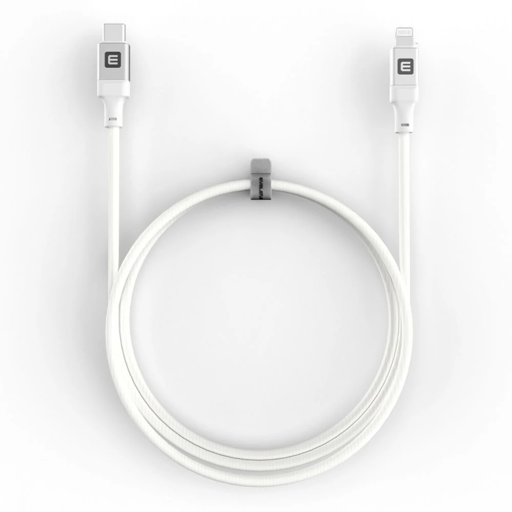 Evelatus USB C - Lightning kabelis 1.2M 60W (MFI09) aliuminio korpusas su pynimu Baltas