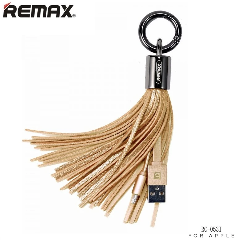 Remax RC-053i dizaino raktų pakabuko žiedas su Apple Lightning duomenų ir įkroviklio laidu (MD818) auksinis