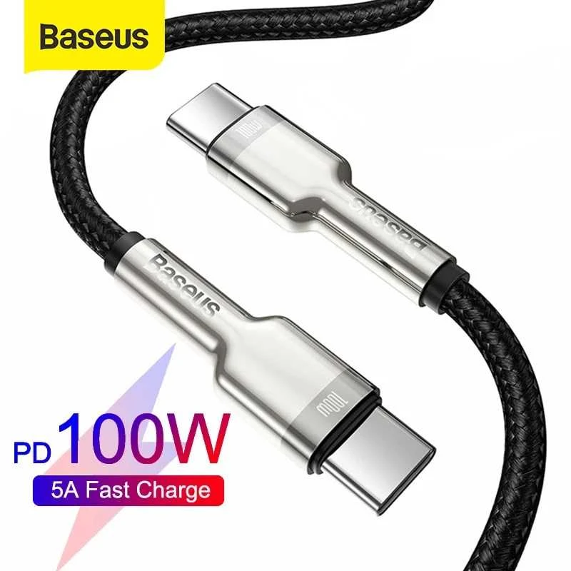 Kabelis USB C - USB C 2m 100W juodas Cafule Metal BASEUS