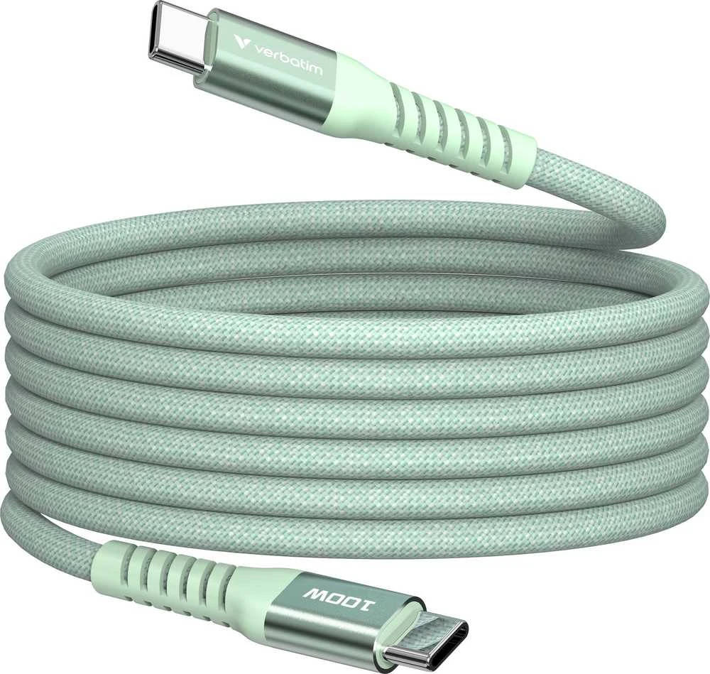 „Verbatim“ magnetinis sinchronizavimo ir įkrovimo kabelis USB-C į USB-C, 100 W, 120 cm, Žalias
